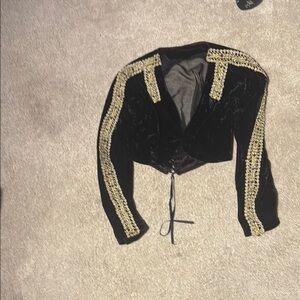 Black and Gold Cropped Blazer with Military Trim